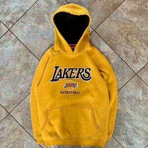 Y2K Lakers Hoodie Adidas Tag Men's Small Embroidered Logos Spell out Yellow NBA